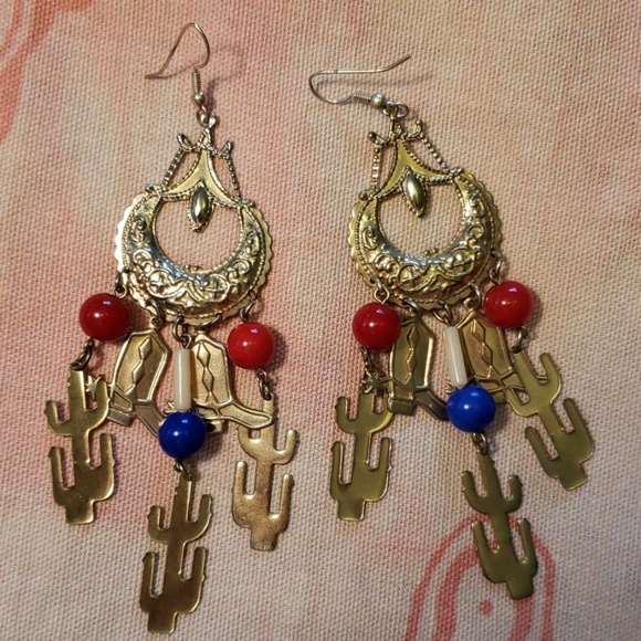 Vintage Jewelry - Vintage Western Earrings/ Country Boots/ Cactus
